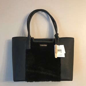 FLASH SALE NWT Calvin Klein Black Faux Fur Tote